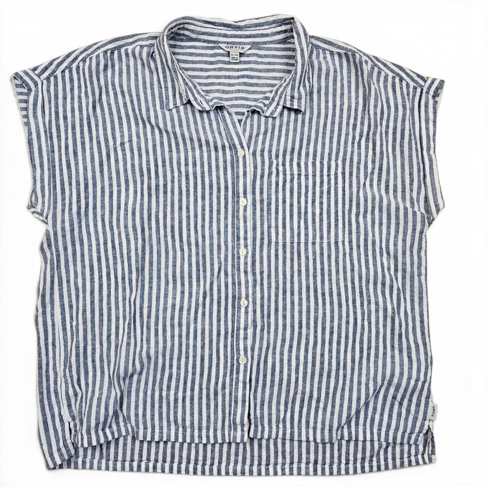 ORVIS Linen Blend Sleeveless Camp Shirt Women's XL Coastal Minimalist Casual